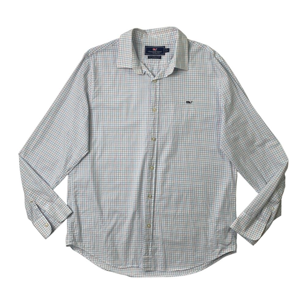 Vineyard Vines Shirt Mens Large SLIM Fit Whale Plaid Cotton Classic Woven Tucker